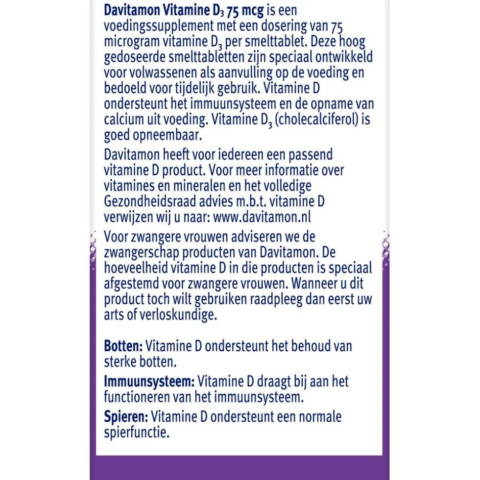 Davitamon Vitamine D3 75mcg Smelttabletten
