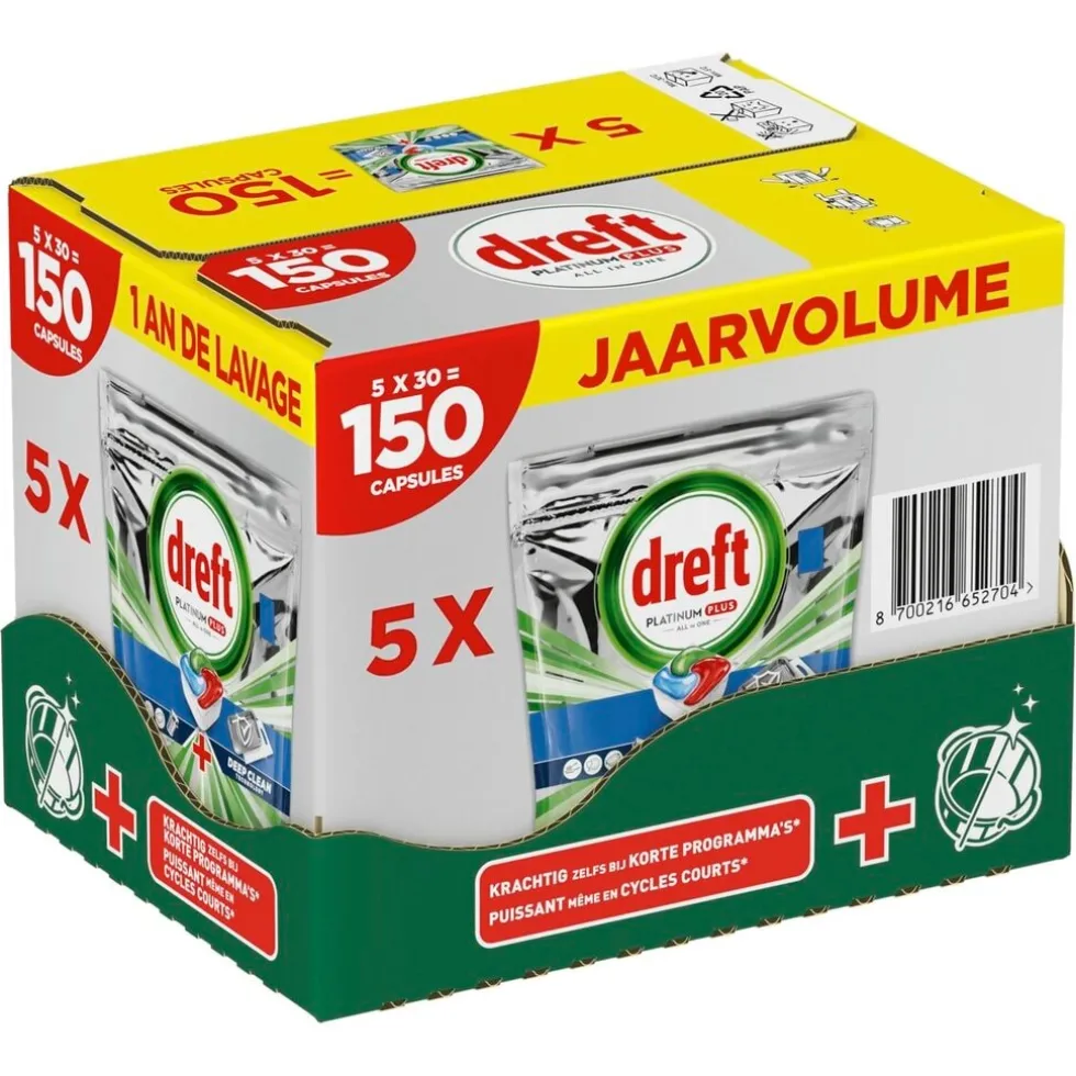 Dreft Platinum Plus All in One Vaatwascapsules Jaarvolume