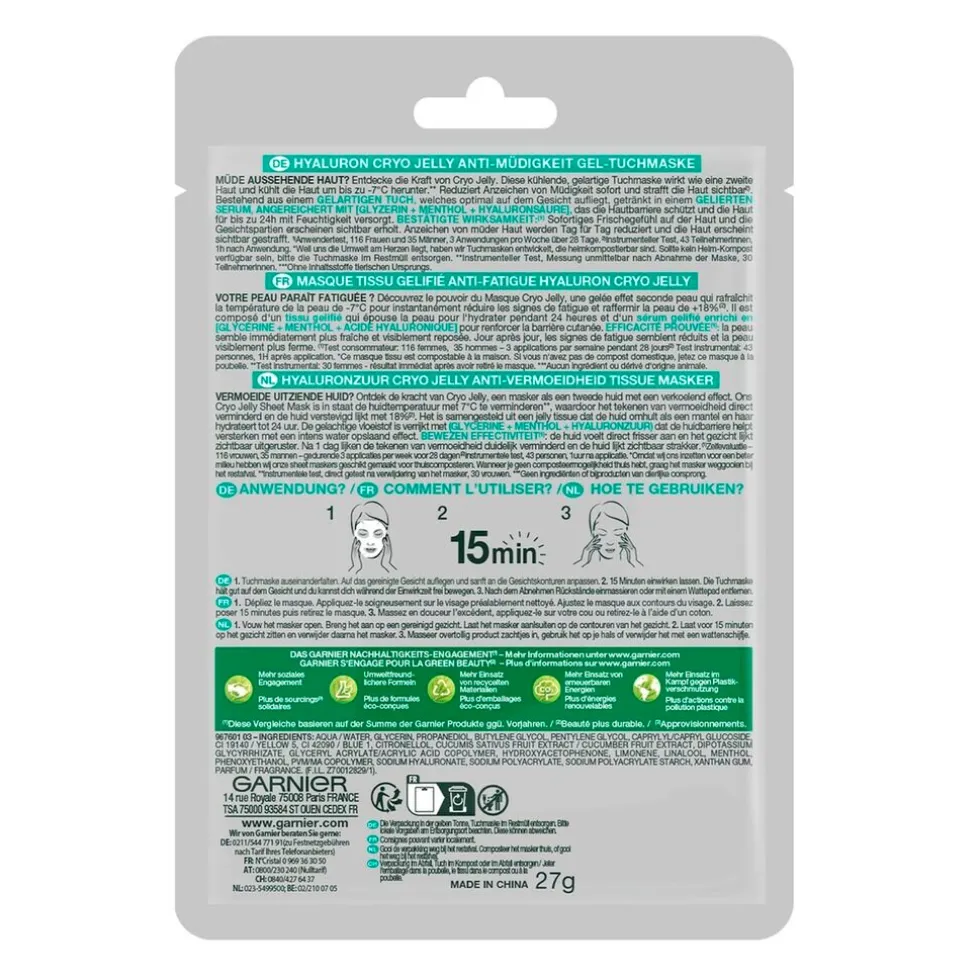 Garnier SkinActive Cryo Jelly Anti-Vermoeidheid Gezichtsmasker met Hyaluronzuur