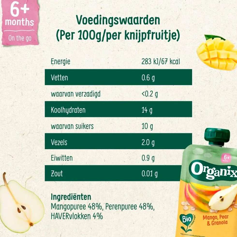Organix 6+M Mango, Peer & Granola Knijpfruit