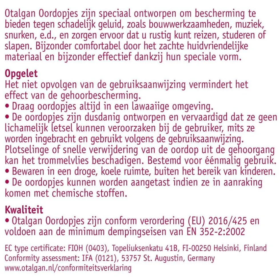Otalgan Comfort Oordopjes